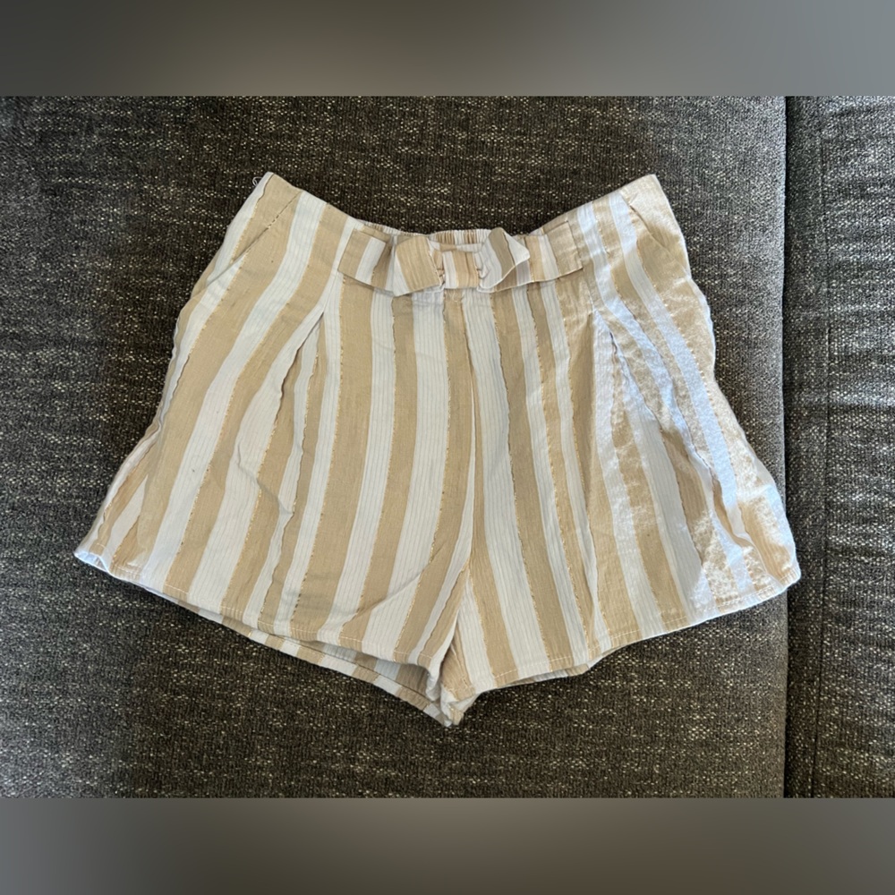Janie and Jack Beige, Gold, and White Striped Shorts